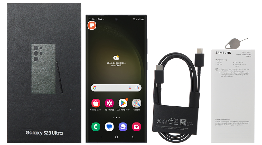 Bộ sản phẩm gồm: Hộp, Sách hướng dẫn, Cây lấy sim, Cáp Type C