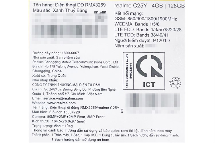 Điện thoại realme C25Y 128GB Màu Xanh Dương