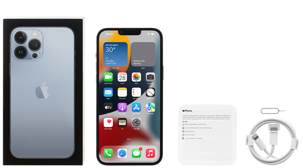 Bộ sản phẩm gồm: Hộp, Sách hướng dẫn, Cây lấy sim, Cáp Lightning - Type C