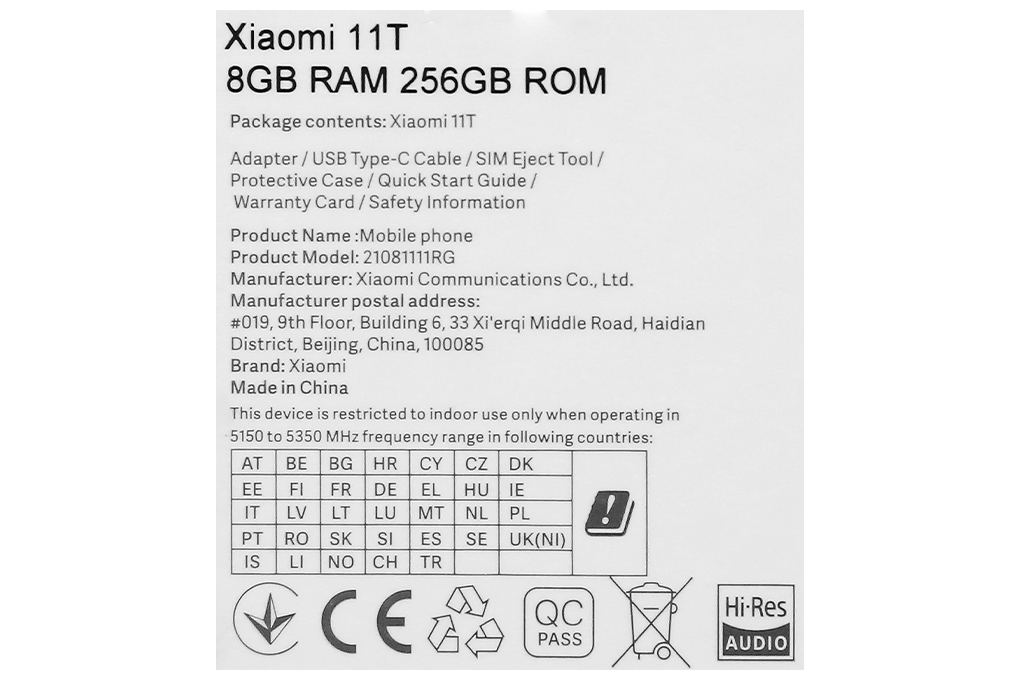 Điện thoại Xiaomi 11T 5G 256GB Màu Trắng