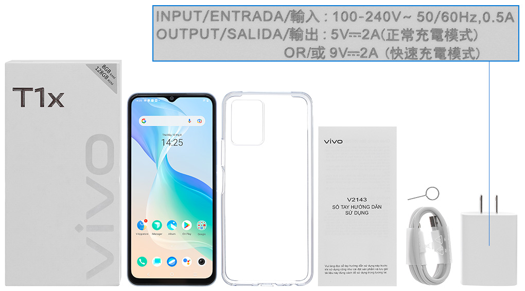 Bộ sản phẩm gồm: Hộp, Sách hướng dẫn, Cây lấy sim, Ốp lưng, Cáp Type C, Củ sạc rời đầu Type A