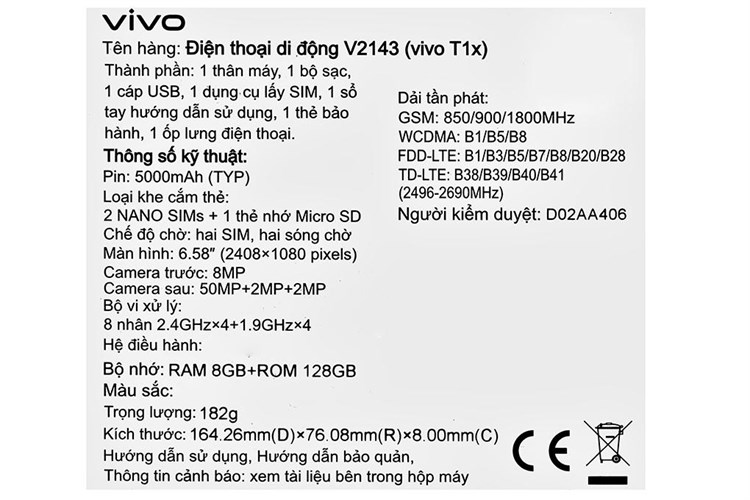 Điện thoại vivo T1x Màu Đen