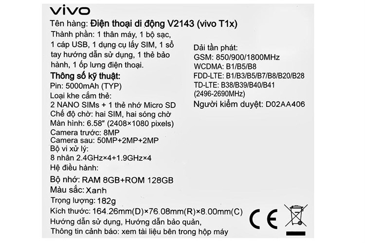Điện thoại vivo T1x Màu Xanh