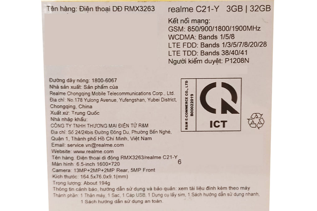 Điện thoại realme C21-Y 3GB Màu Xanh Dương
