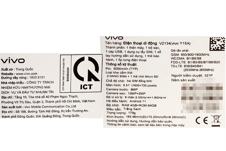 Điện thoại Vivo Y15a Màu Trắng - Xanh