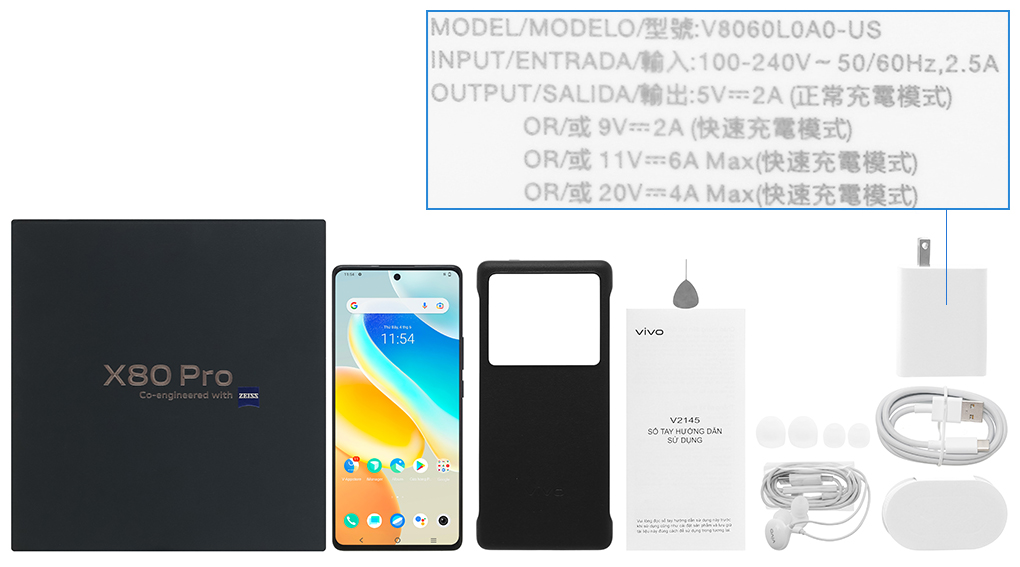 Bộ sản phẩm gồm: Hộp, Sách hướng dẫn, Cây lấy sim, Ốp lưng, Cáp Type C, Củ sạc nhanh rời đầu Type A, Tai nghe dây