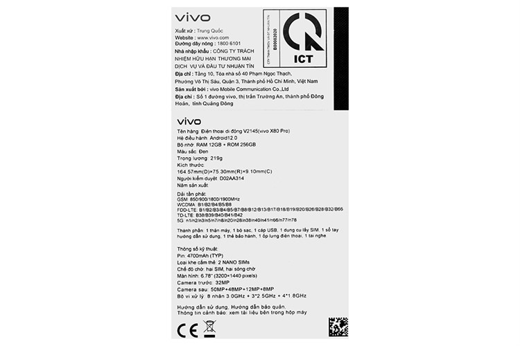 Điện thoại Vivo X80 Pro Màu Đen