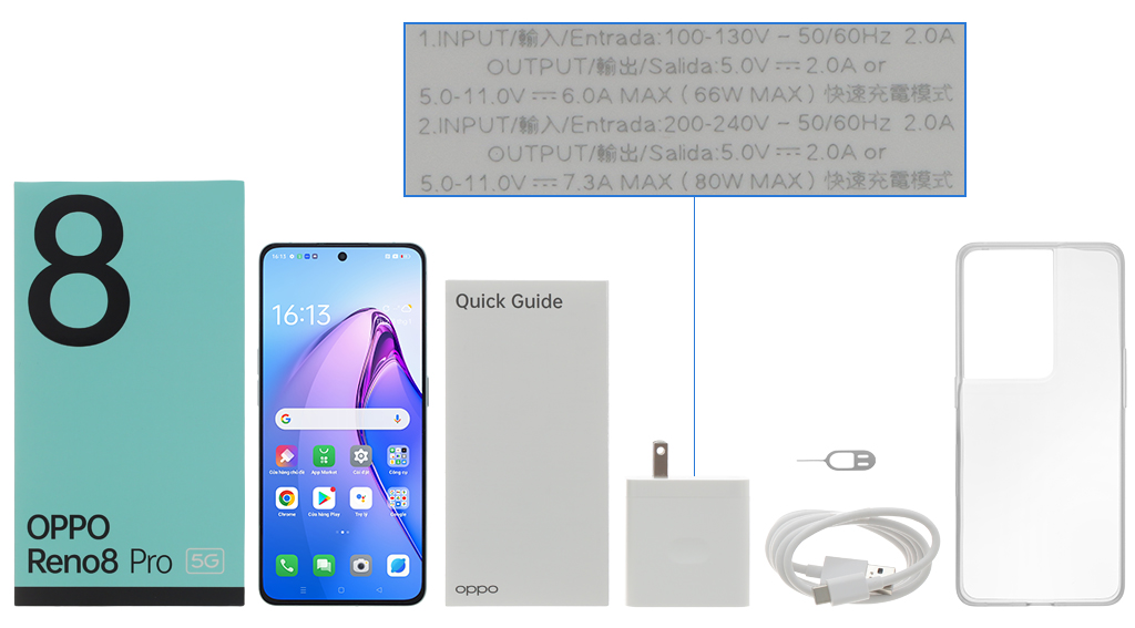 Bộ sản phẩm gồm: Hộp, Sách hướng dẫn, Cây lấy sim, Ốp lưng, Cáp Type C, Củ sạc nhanh rời đầu Type A