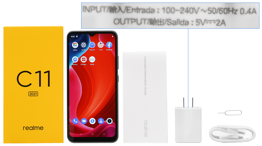 Bộ sản phẩm gồm: Hộp, Sách hướng dẫn, Cây lấy sim, Cáp microUSB, Củ sạc rời đầu Type A