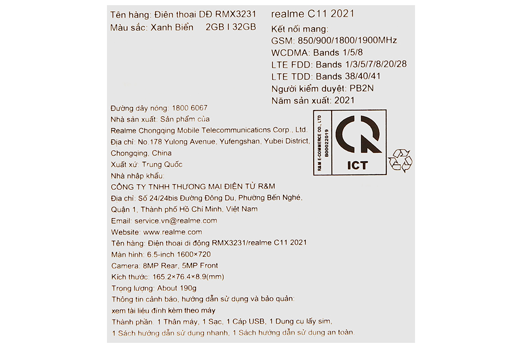 Điện thoại realme C11 (2021) 2GB/32GB Màu Xanh Dương