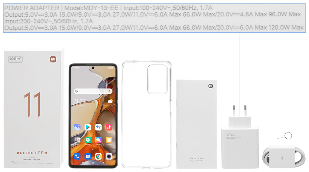 Bộ sản phẩm gồm: Hộp, Sách hướng dẫn, Cây lấy sim, Ốp lưng, Cáp Type C, Củ sạc nhanh rời đầu Type A