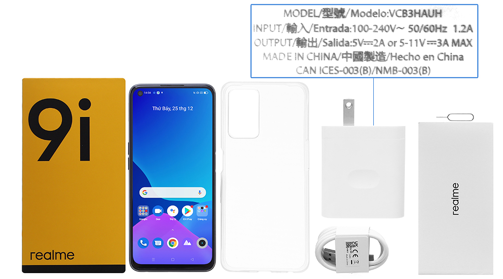 Bộ sản phẩm gồm: Hộp, Sách hướng dẫn, Cây lấy sim, Ốp lưng, Cáp Type C, Củ sạc nhanh rời đầu Type A