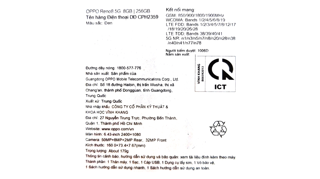 Điện thoại OPPO Reno8 5G Màu Đen