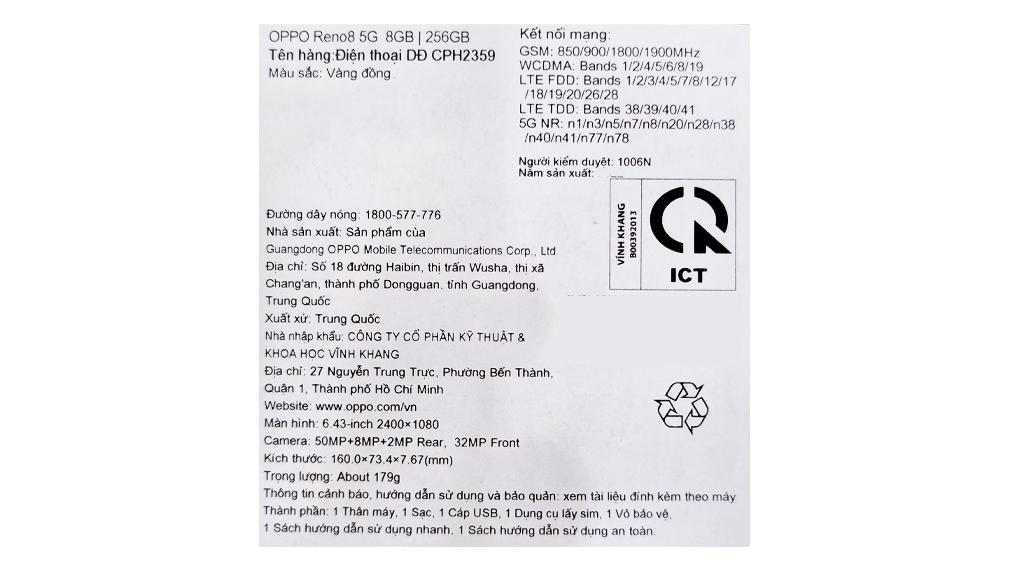 Điện thoại OPPO Reno8 5G Màu Vàng đồng