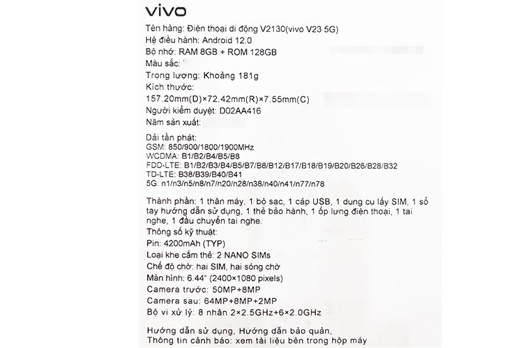 Điện thoại Vivo V23 5G Màu Xanh đen