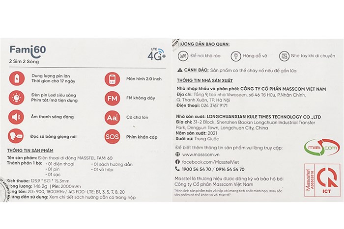 Điện thoại Masstel FAMI 60 Màu Xanh Dương