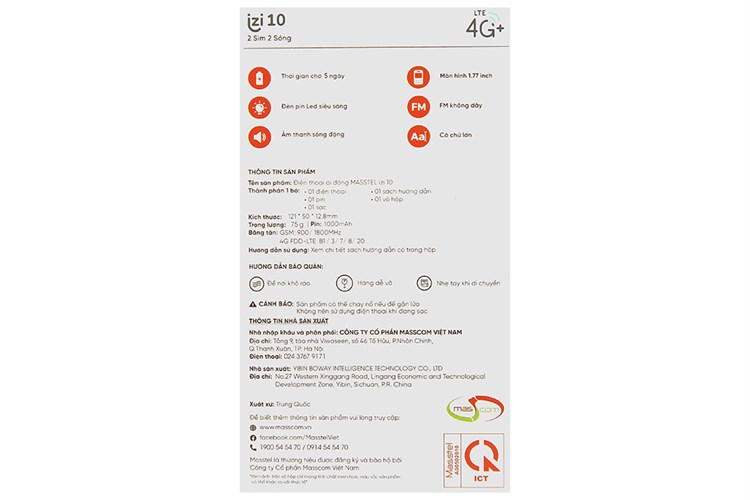Điện thoại Masstel IZI 10 Màu Đen - Đỏ