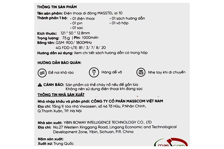 Điện thoại Masstel IZI 10 Màu Đen