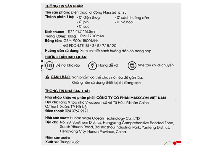 Điện thoại Masstel IZI 20 4G Màu Đen