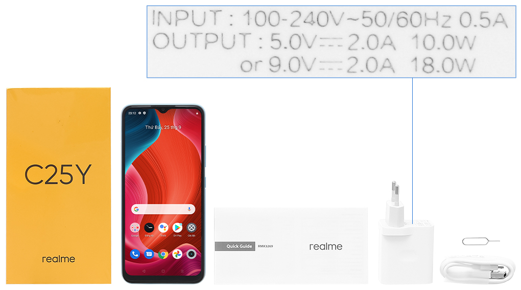 Bộ sản phẩm gồm: Hộp, Sách hướng dẫn, Cây lấy sim, Cáp microUSB, Củ sạc rời đầu Type A