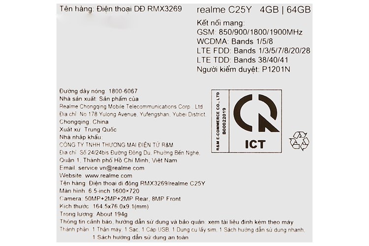 Điện thoại realme C25Y 64GB Màu Xanh Dương