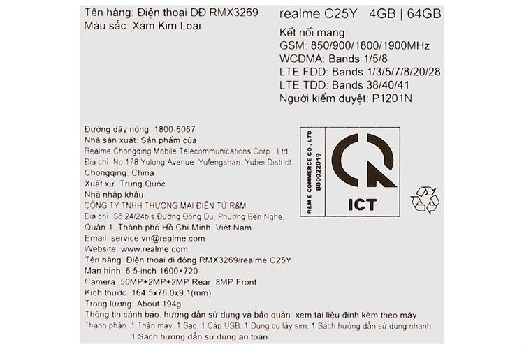 Điện thoại realme C25Y 64GB Màu Xám