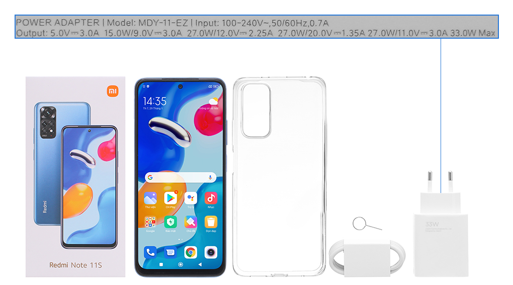 Bộ sản phẩm gồm: Hộp, Sách hướng dẫn, Cây lấy sim, Ốp lưng, Cáp Type C, Củ sạc nhanh rời đầu Type A