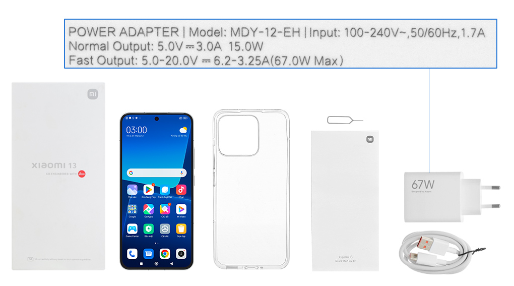 Bộ sản phẩm gồm: Hộp, Sách hướng dẫn, Cây lấy sim, Ốp lưng, Cáp Type C, Củ sạc nhanh rời đầu Type A