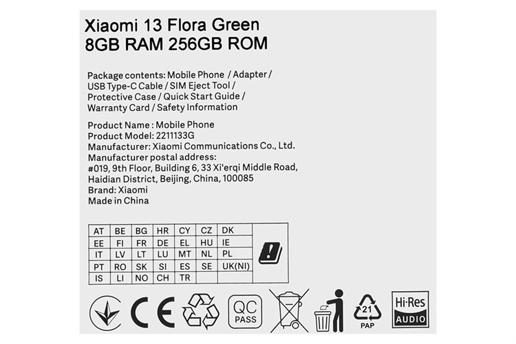 Điện thoại Xiaomi 13 5G Màu Xanh lá