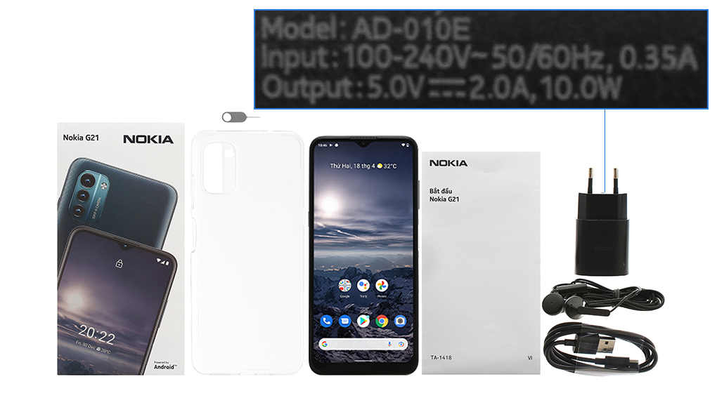 Bộ sản phẩm gồm: Hộp, Sách hướng dẫn, Cây lấy sim, Ốp lưng, Cáp Type C, Củ sạc nhanh rời đầu Type A