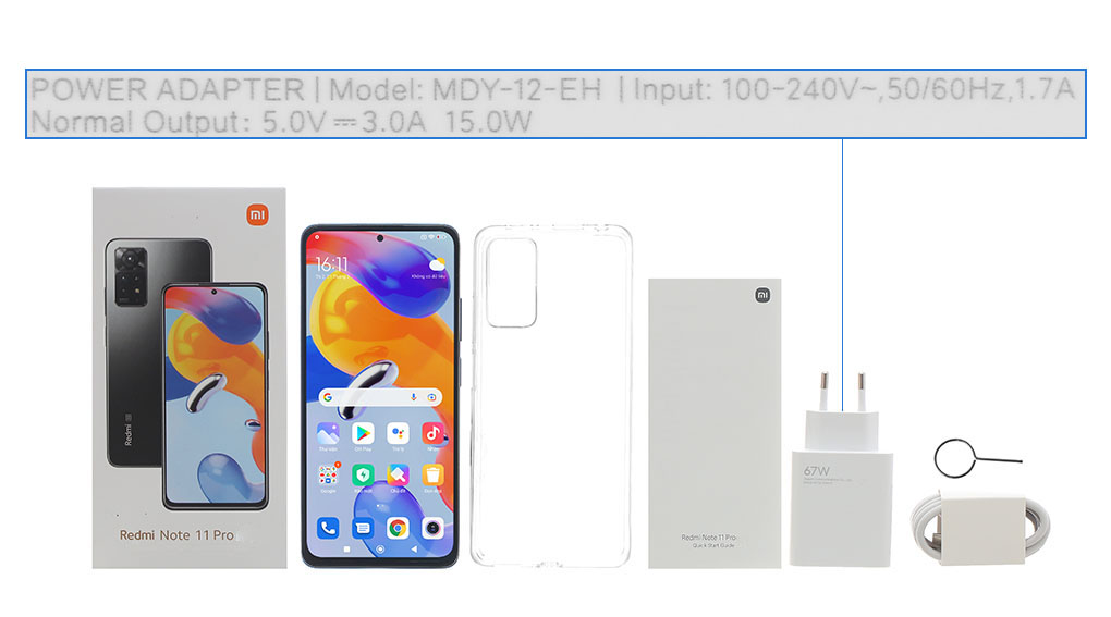 Bộ sản phẩm gồm: Hộp, Sách hướng dẫn, Cây lấy sim, Ốp lưng, Cáp Type C, Củ sạc nhanh rời đầu Type A