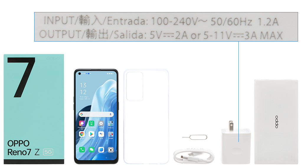 Bộ sản phẩm gồm: Hộp, Sách hướng dẫn, Cây lấy sim, Ốp lưng, Cáp Type C, Củ sạc nhanh rời đầu Type A