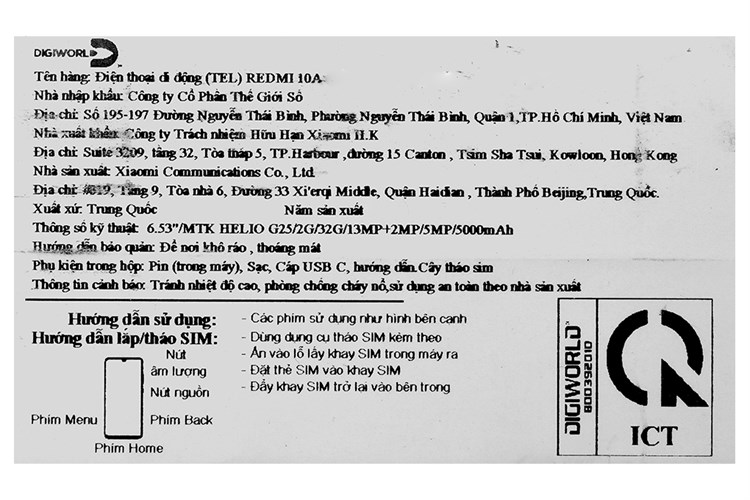 Điện thoại Xiaomi Redmi 10A Màu Xanh Dương