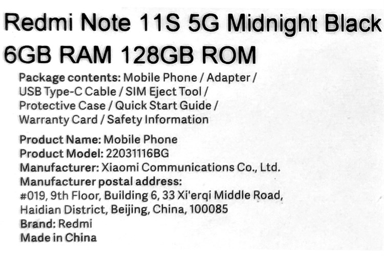 Điện thoại Xiaomi Redmi Note 11S 5G Màu Đen