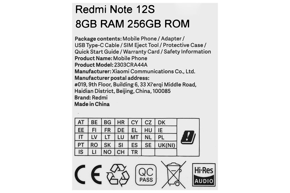 Điện thoại Xiaomi Redmi Note 12S Màu Xanh lá