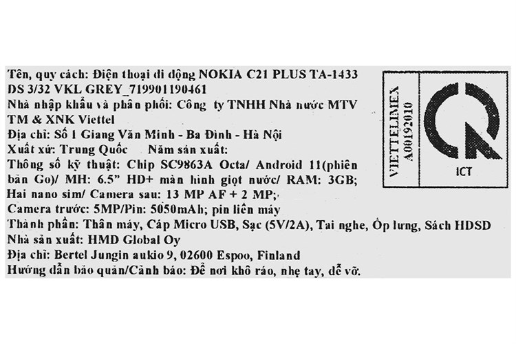 Điện thoại Nokia C21 Plus 64GB