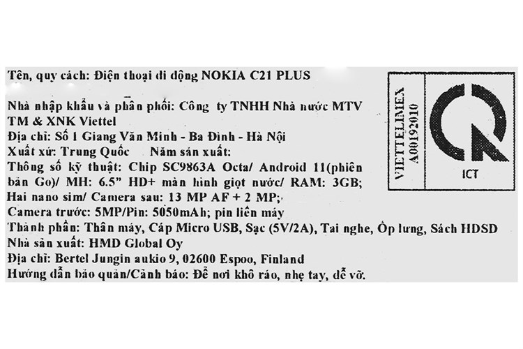 Điện thoại Nokia C21 Plus 64GB