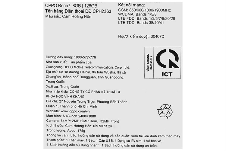 Điện thoại OPPO Reno7 Màu Cam