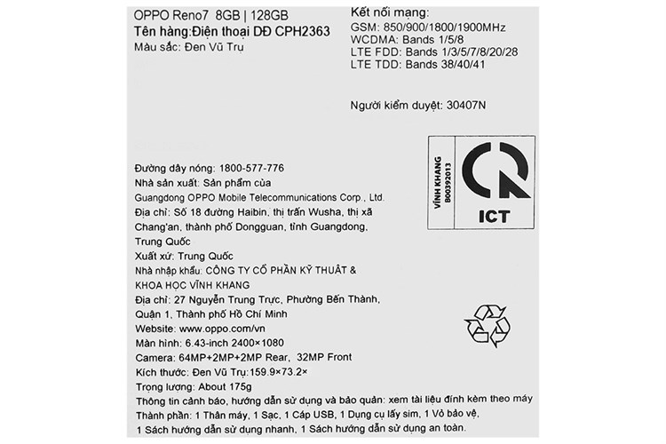 Điện thoại OPPO Reno7 Màu Đen