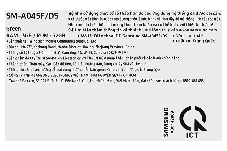 Điện thoại Samsung Galaxy A04 (3GB/32GB) Màu Xanh lá đậm