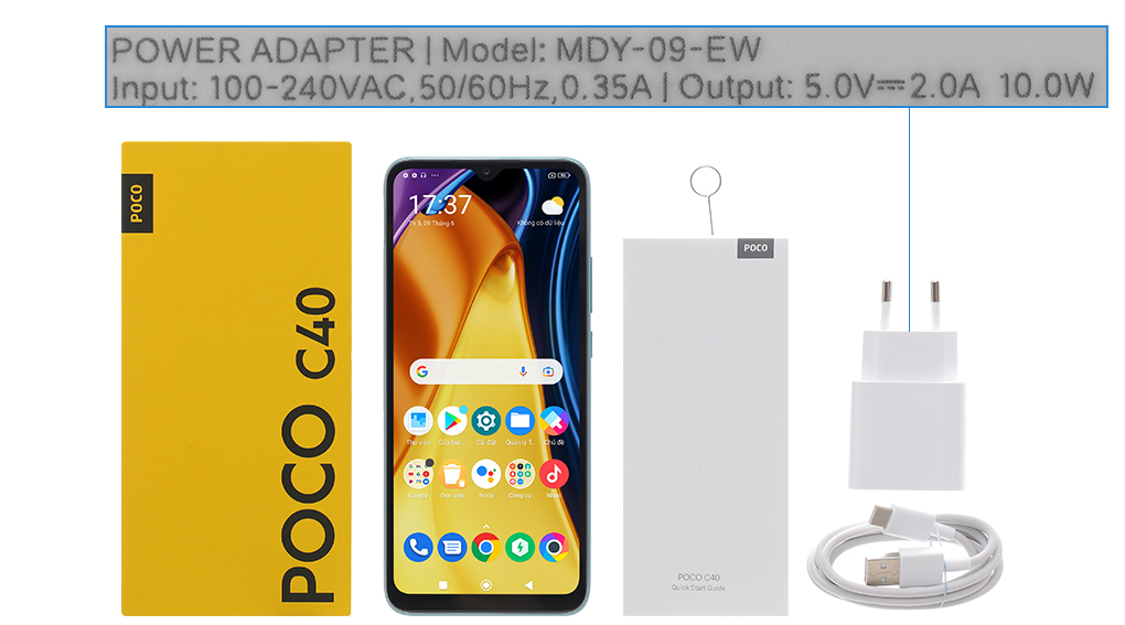 Bộ sản phẩm gồm: Hộp, Sách hướng dẫn, Cây lấy sim, Cáp Type C, Củ sạc rời đầu Type A