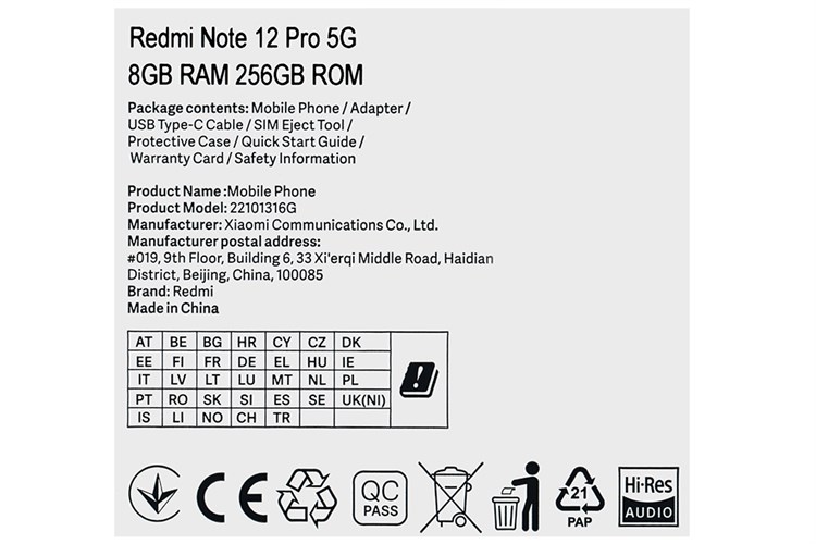 Điện thoại Xiaomi Redmi Note 12 Pro 5G Màu Đen