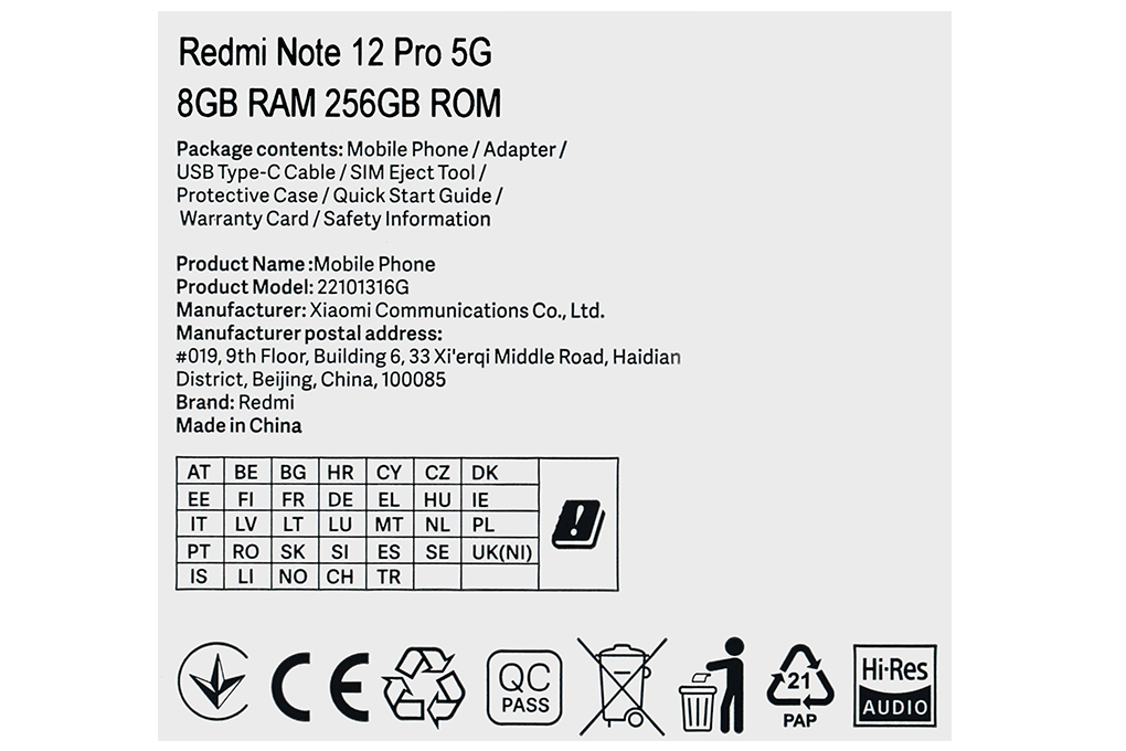 Điện thoại Xiaomi Redmi Note 12 Pro 5G Màu Trắng