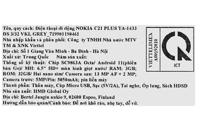 Điện thoại Nokia C21 Plus 32GB Màu Xám