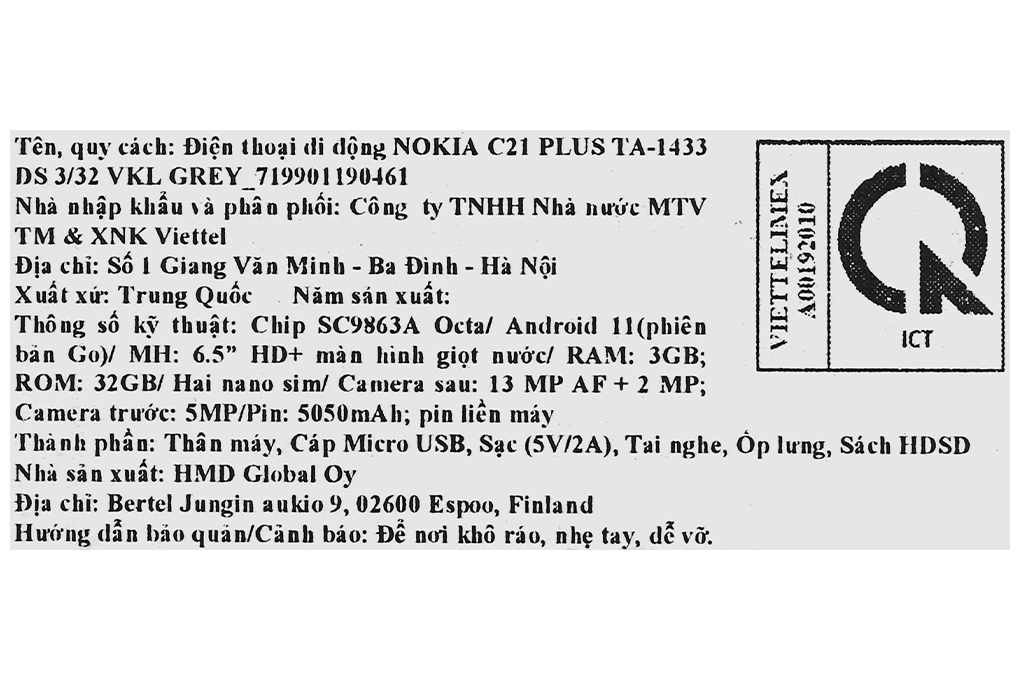Điện thoại Nokia C21 Plus 32GB Màu Xám