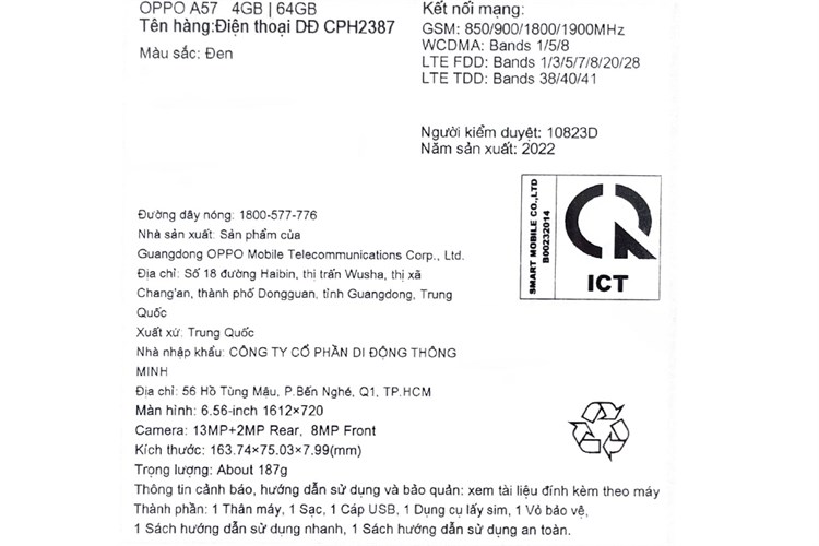 Điện thoại OPPO A57 64GB Màu Đen