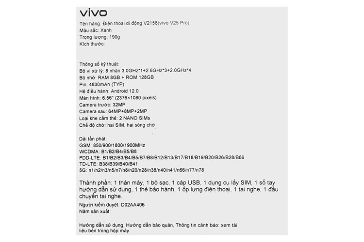 Điện thoại vivo V25 Pro 5G Màu Xanh Dương