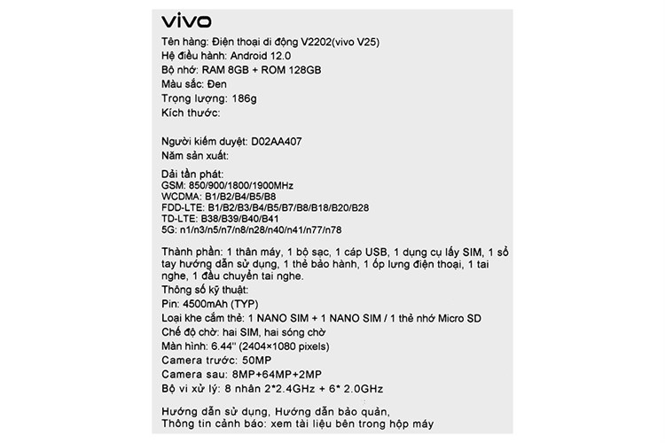 Điện thoại vivo V25 5G Màu Đen