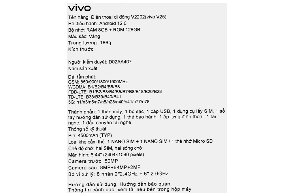 Điện thoại vivo V25 5G Màu Vàng
