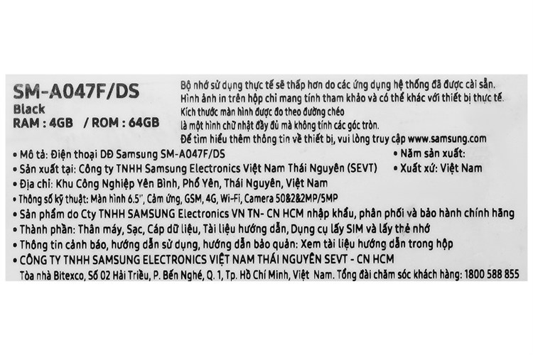Điện thoại Samsung Galaxy A04s Màu Đen